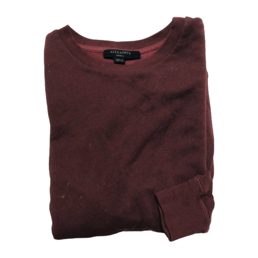 ALLSAINTS Maroon Cotton Side Zip Crewneck Pullover Sweater Mens Size Small S